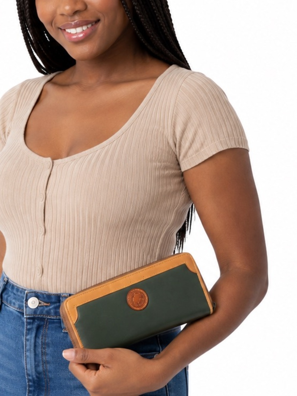 Hunting World Green/Tan Leather Trim Wallet